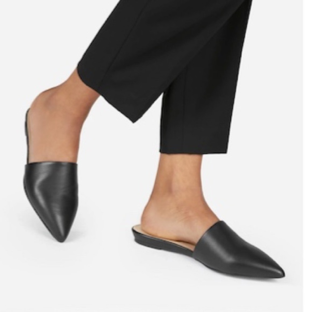 Evelane The Pointed Toe Black Leather Slide
